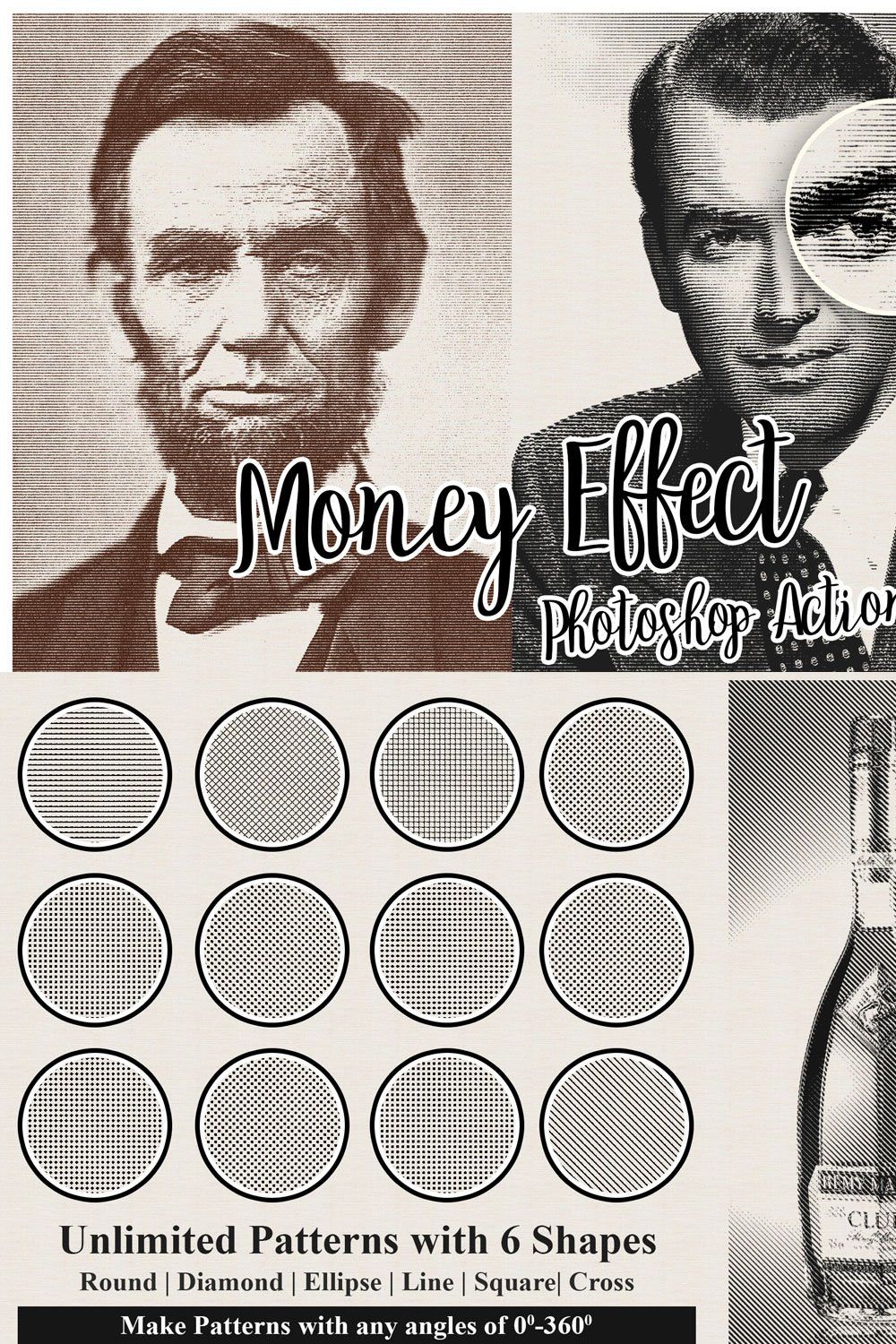 Money Engraving Photoshop Action pinterest preview image.