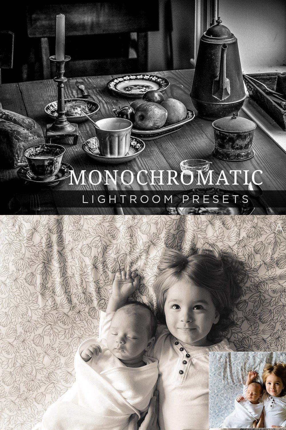 Monochromatic Lightroom Presets 1 pinterest preview image.