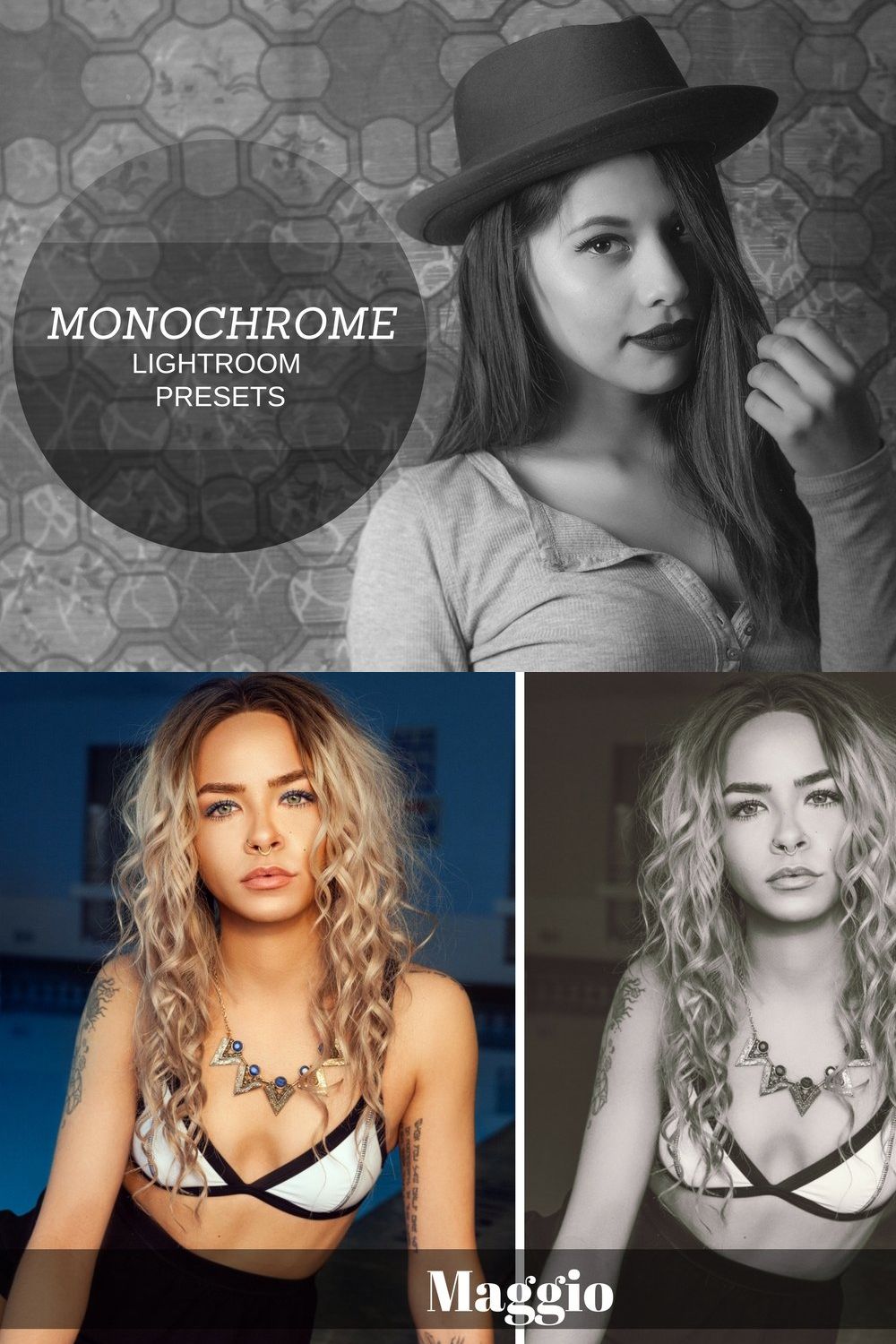 Monochrome Lightroom Presets pinterest preview image.