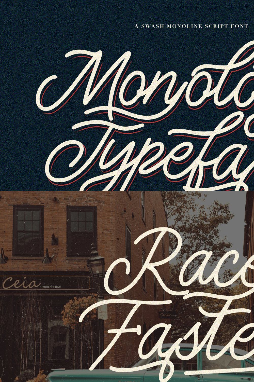 Monology Swash Script Vintage Font pinterest preview image.