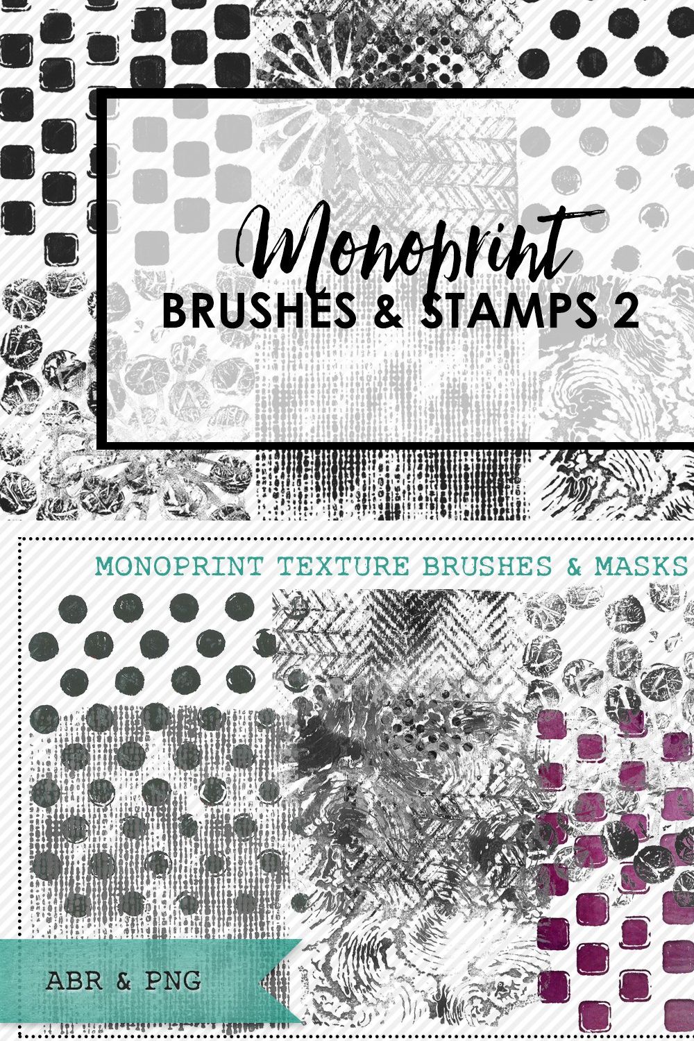 Monoprint Texture Brushes & Masks 2 pinterest preview image.