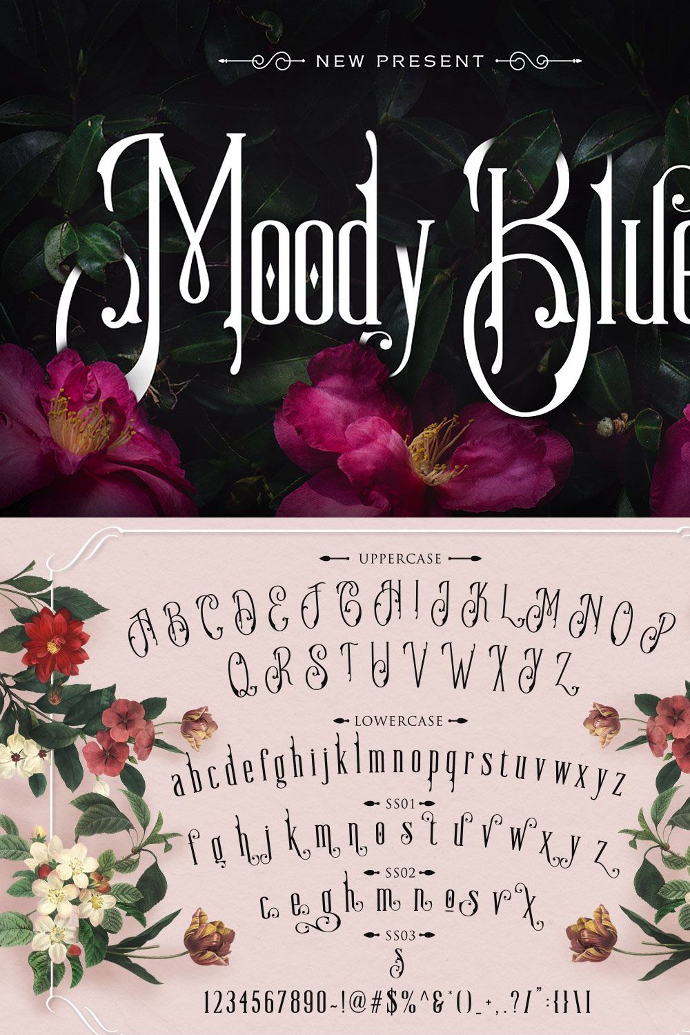 Moody Blue Typeface pinterest preview image.