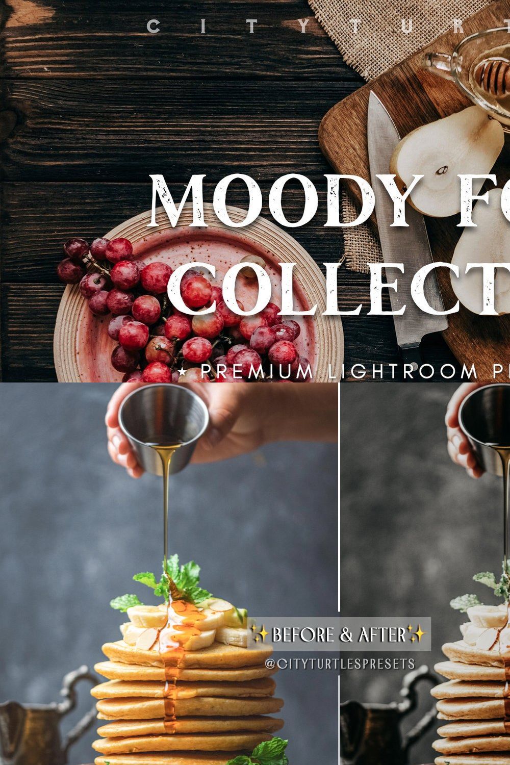 Moody Food Lightroom Presets pinterest preview image.