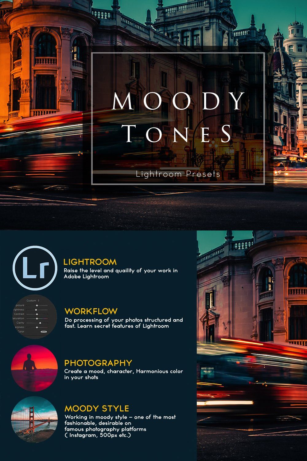 Moody Lightroom Presets pinterest preview image.