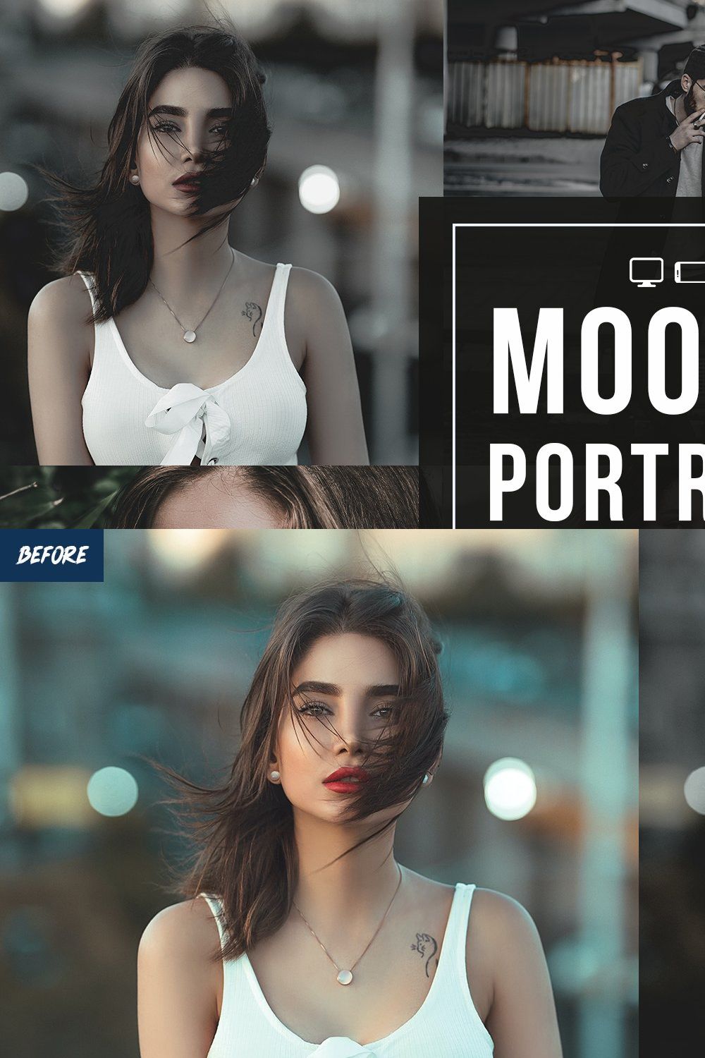 Moody Lightroom Presets For Portrait pinterest preview image.