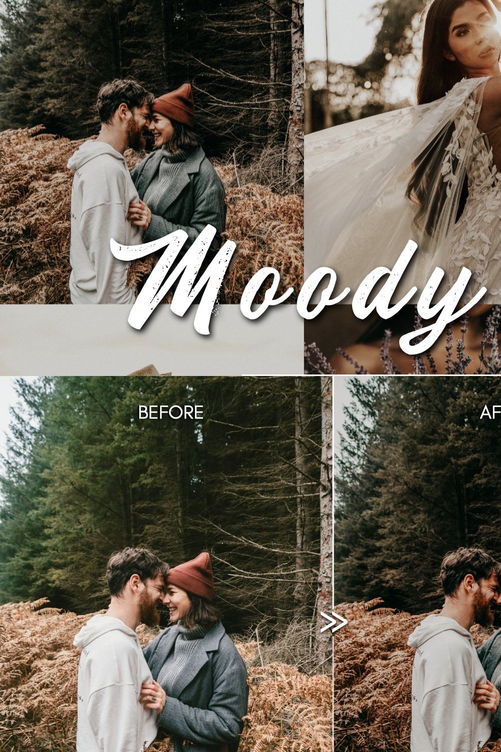 Moody Warm Lightroom Presets pinterest preview image.