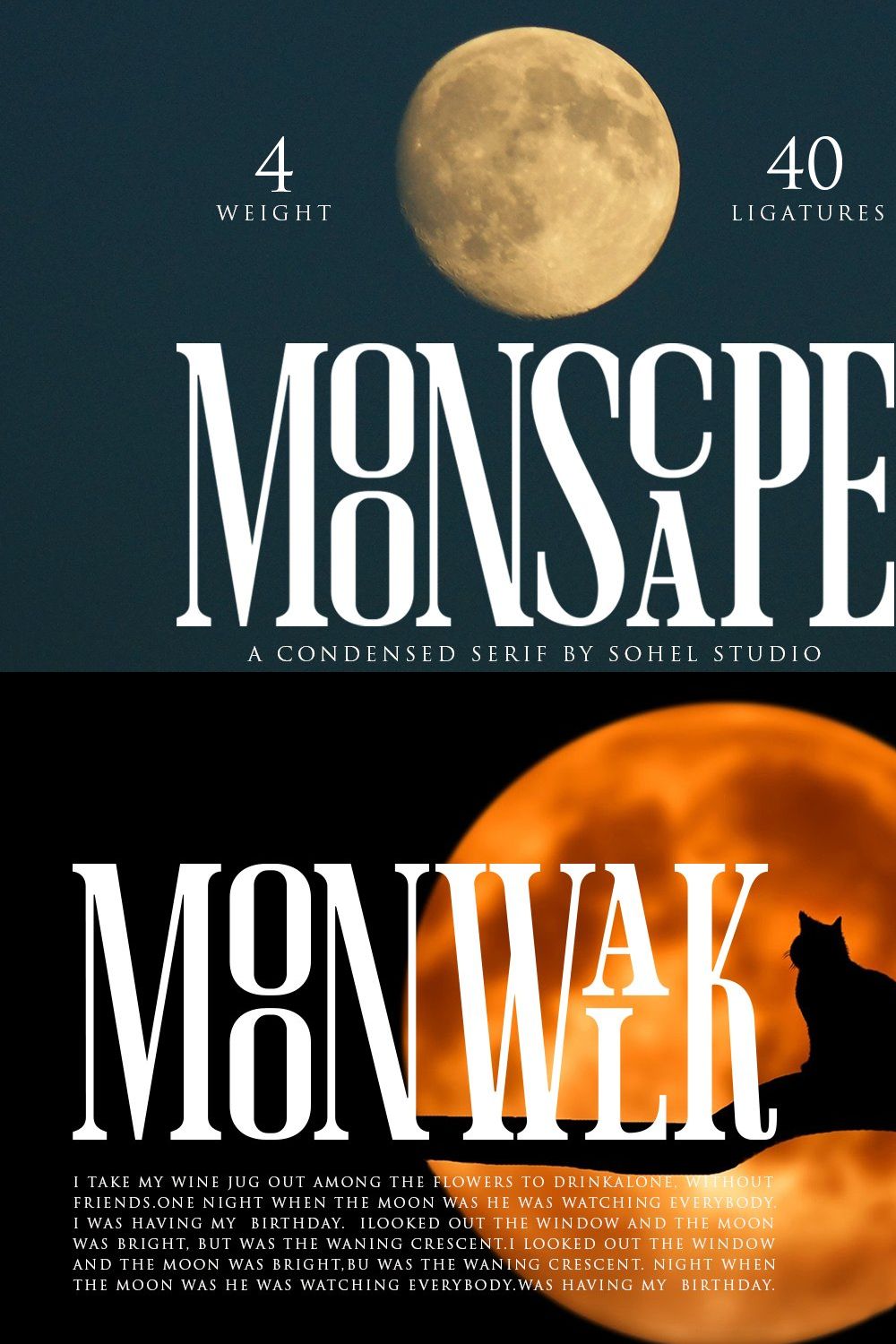 Moonscape | Serif Ligature Font pinterest preview image.