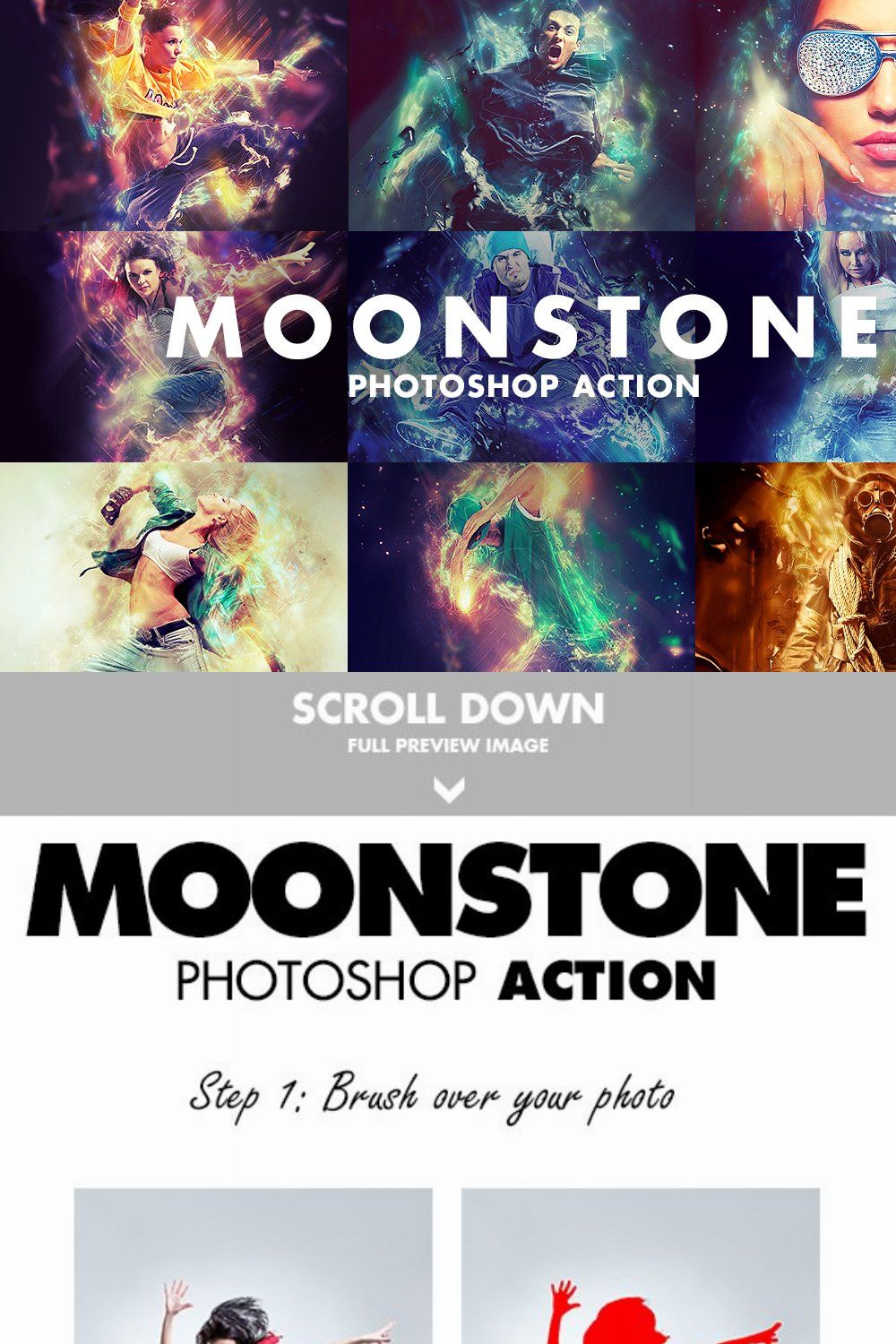 Moonstone Photoshop Action pinterest preview image.