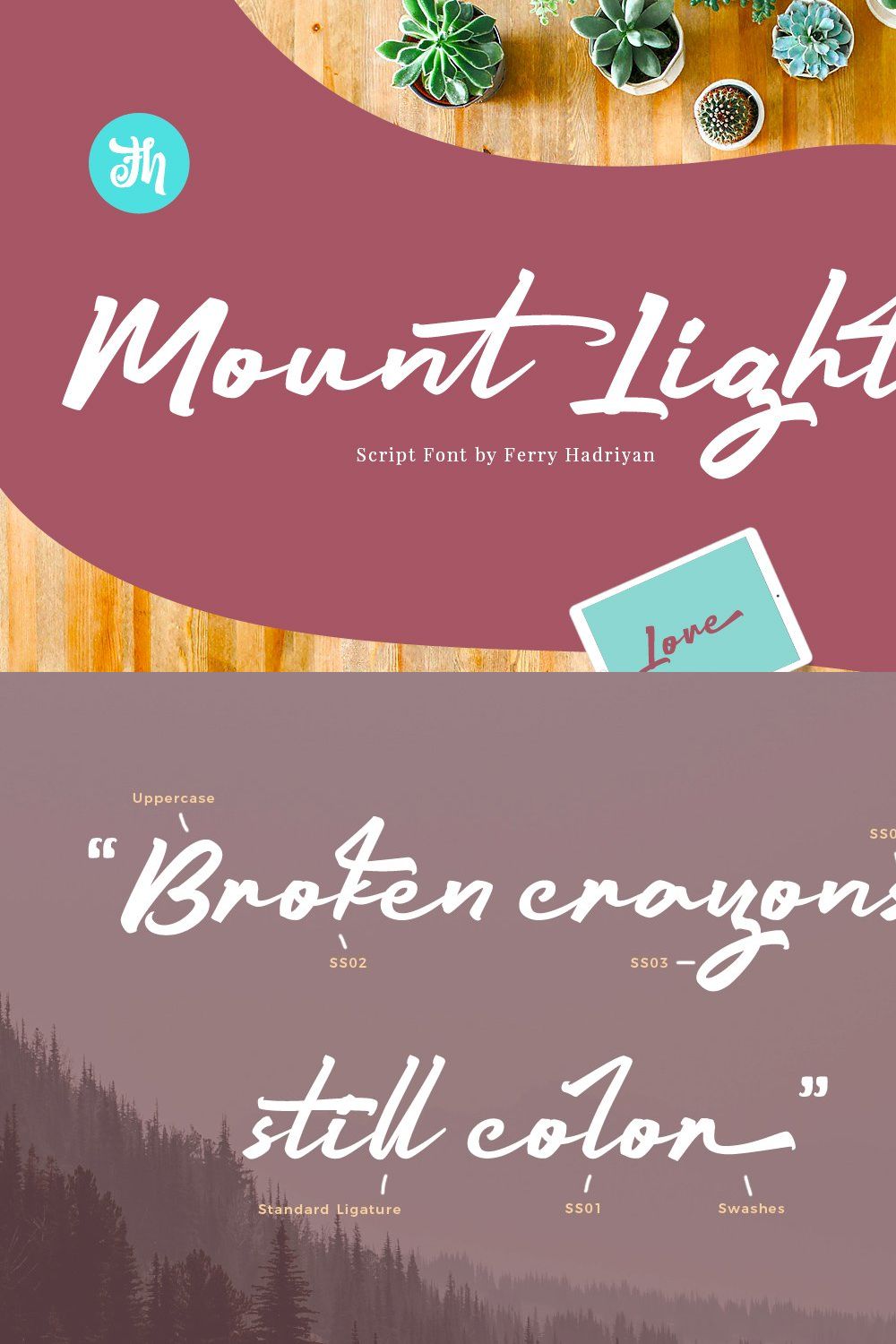 Mount Light - Script Font pinterest preview image.