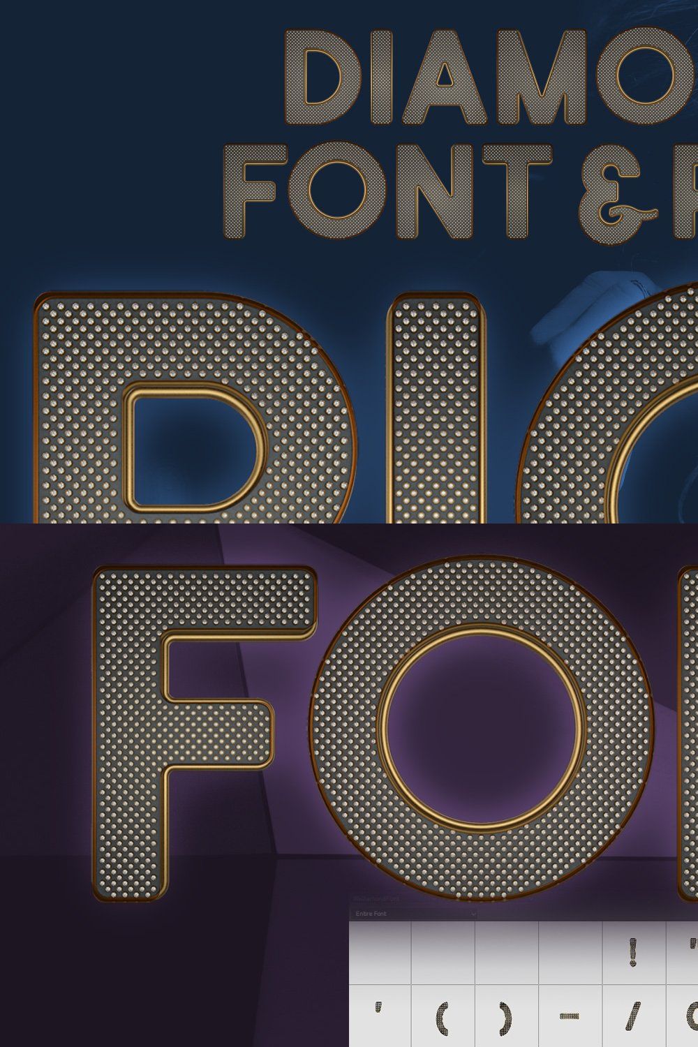 MS Diamond Bitmap Font & PNGs pinterest preview image.