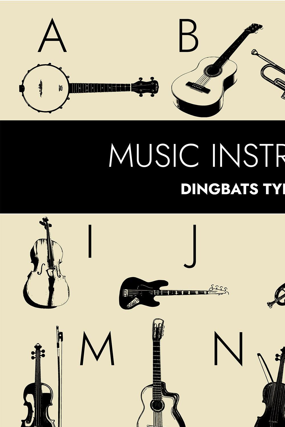 Music Instruments Dingbats Font pinterest preview image.