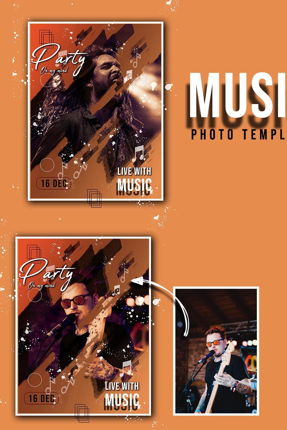 Music Photo Template PSD pinterest preview image.
