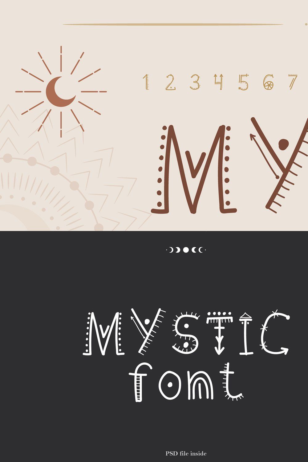 Mystic font. handwritten pinterest preview image.