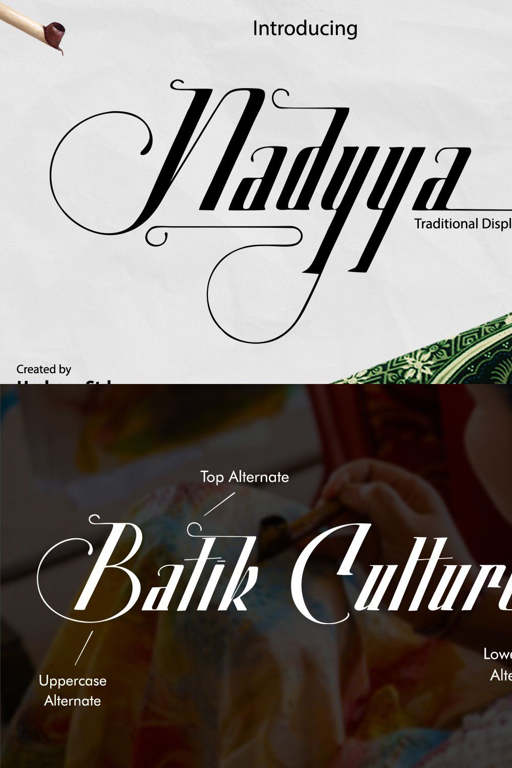 Nadyya - Traditional Display Font pinterest preview image.