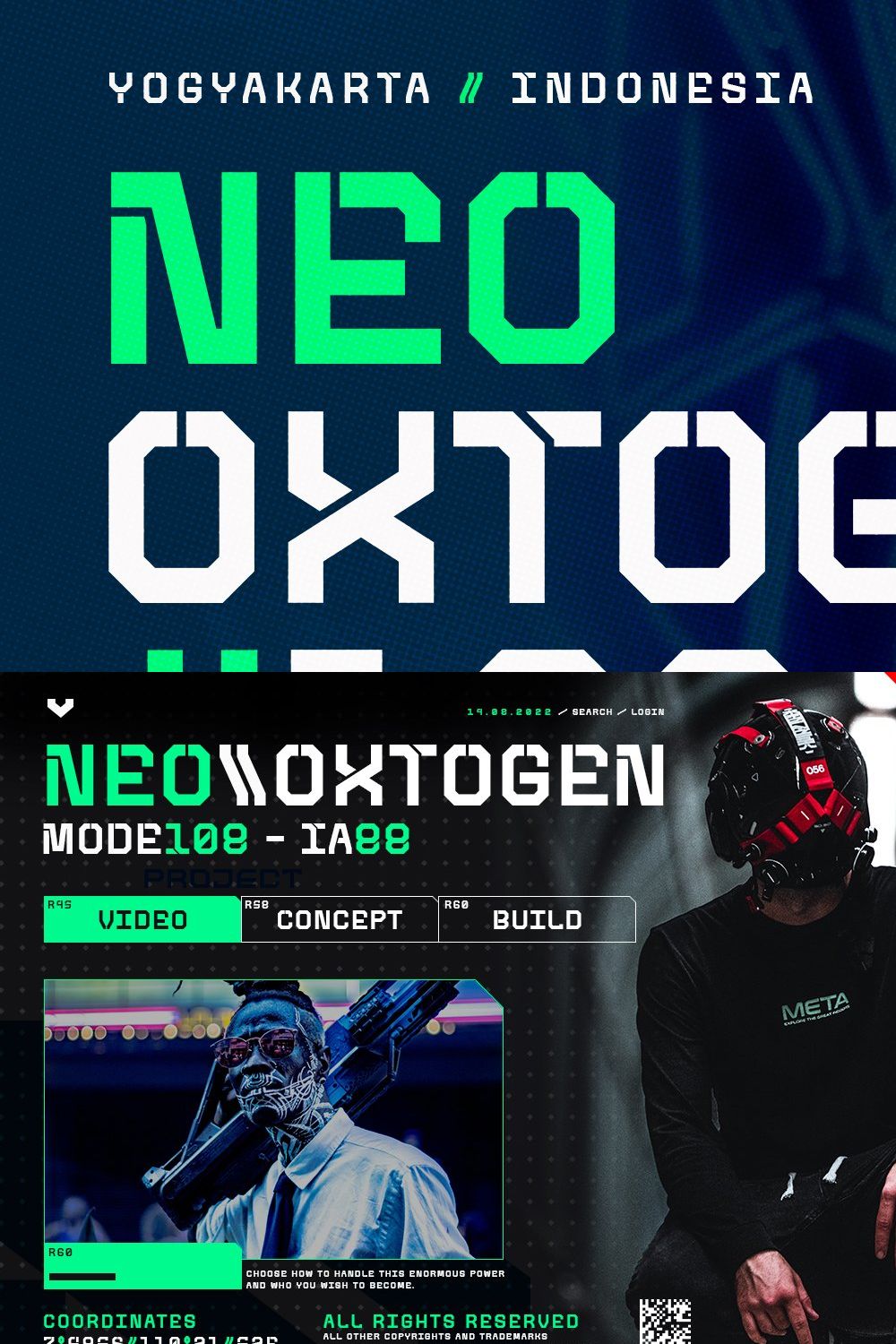 Neo-Oxtogen 108 Display Font pinterest preview image.