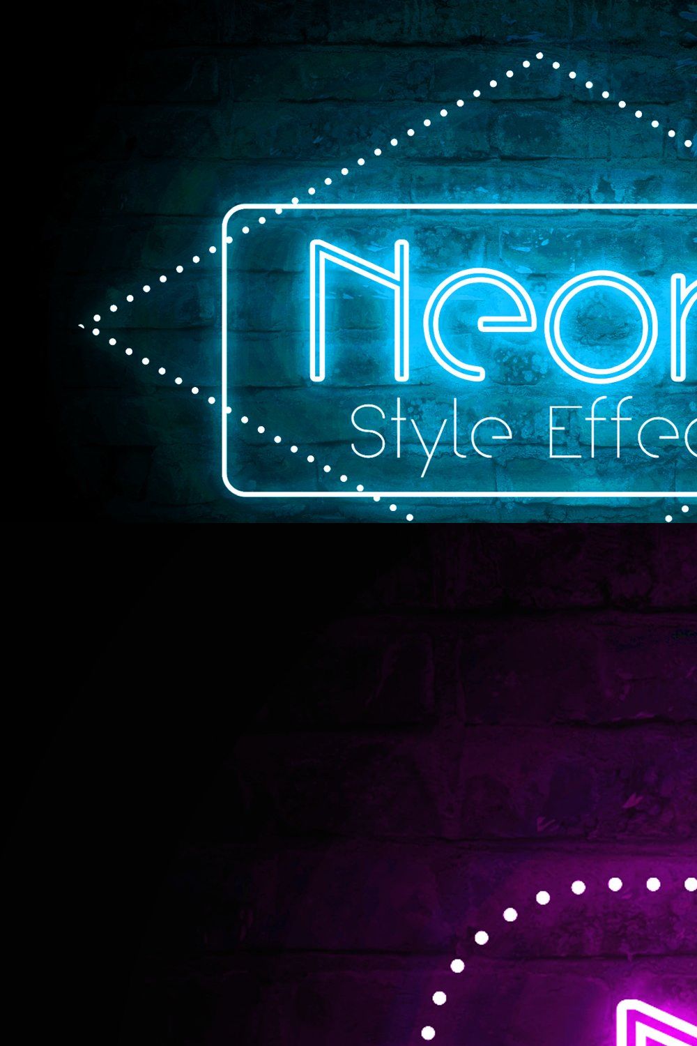 Neon light text effect bundle PSD pinterest preview image.