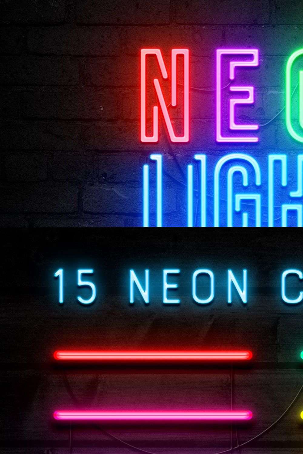 Neon Lights Photoshop Layer Styles pinterest preview image.