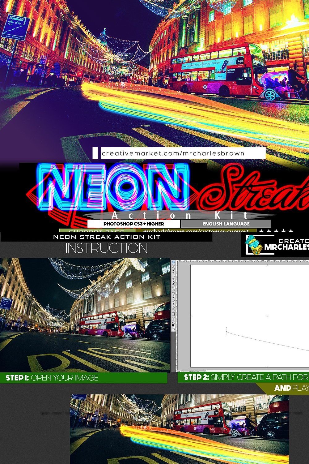 Neon Streak Action Kit pinterest preview image.