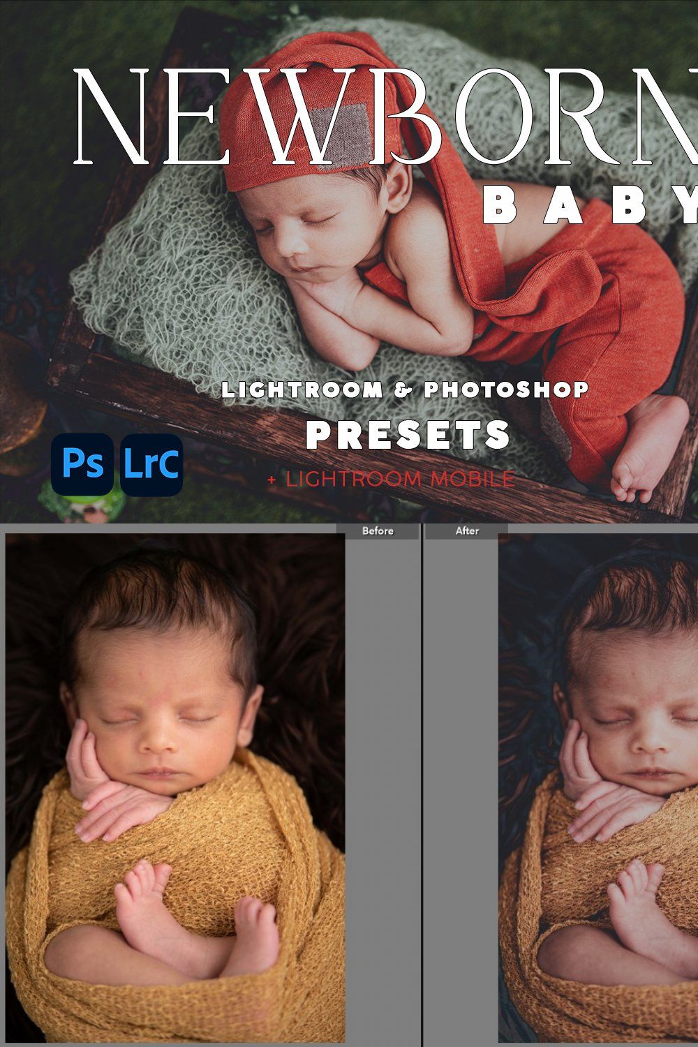 Newborn Baby Lightroom Presets PRO pinterest preview image.