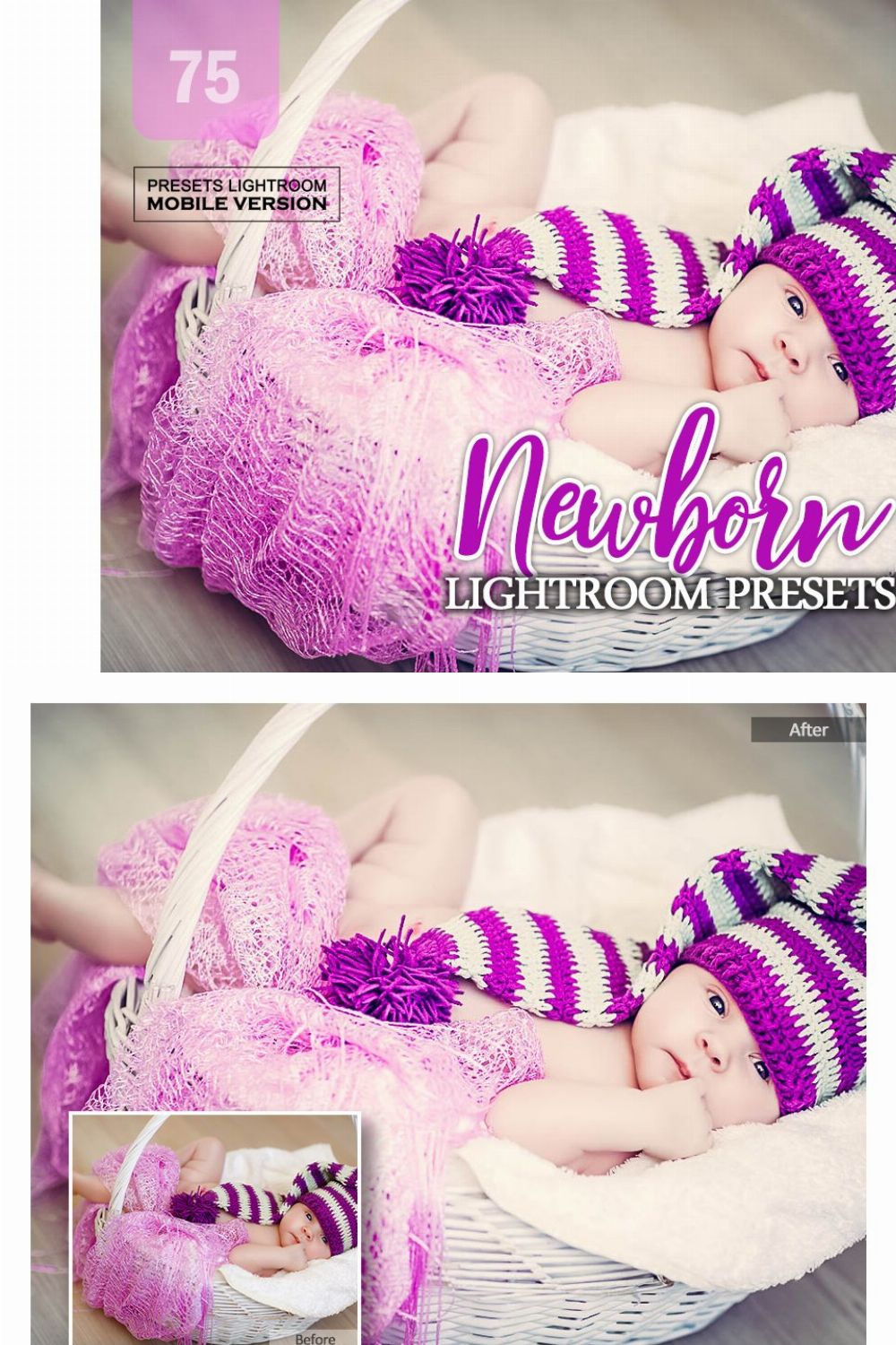Newborn Lightroom Mobile Presets pinterest preview image.