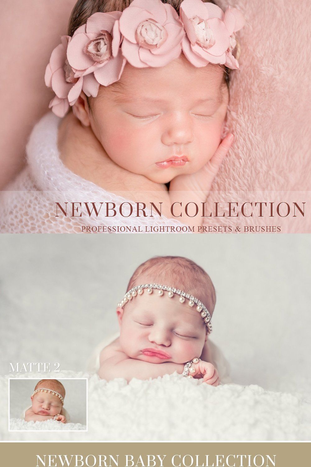 Newborn Lightroom Preset and Brushes pinterest preview image.