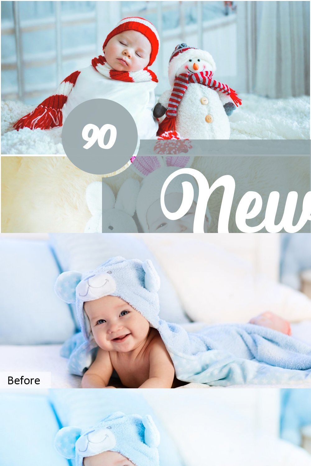 Newborn Photoshop Actions pinterest preview image.