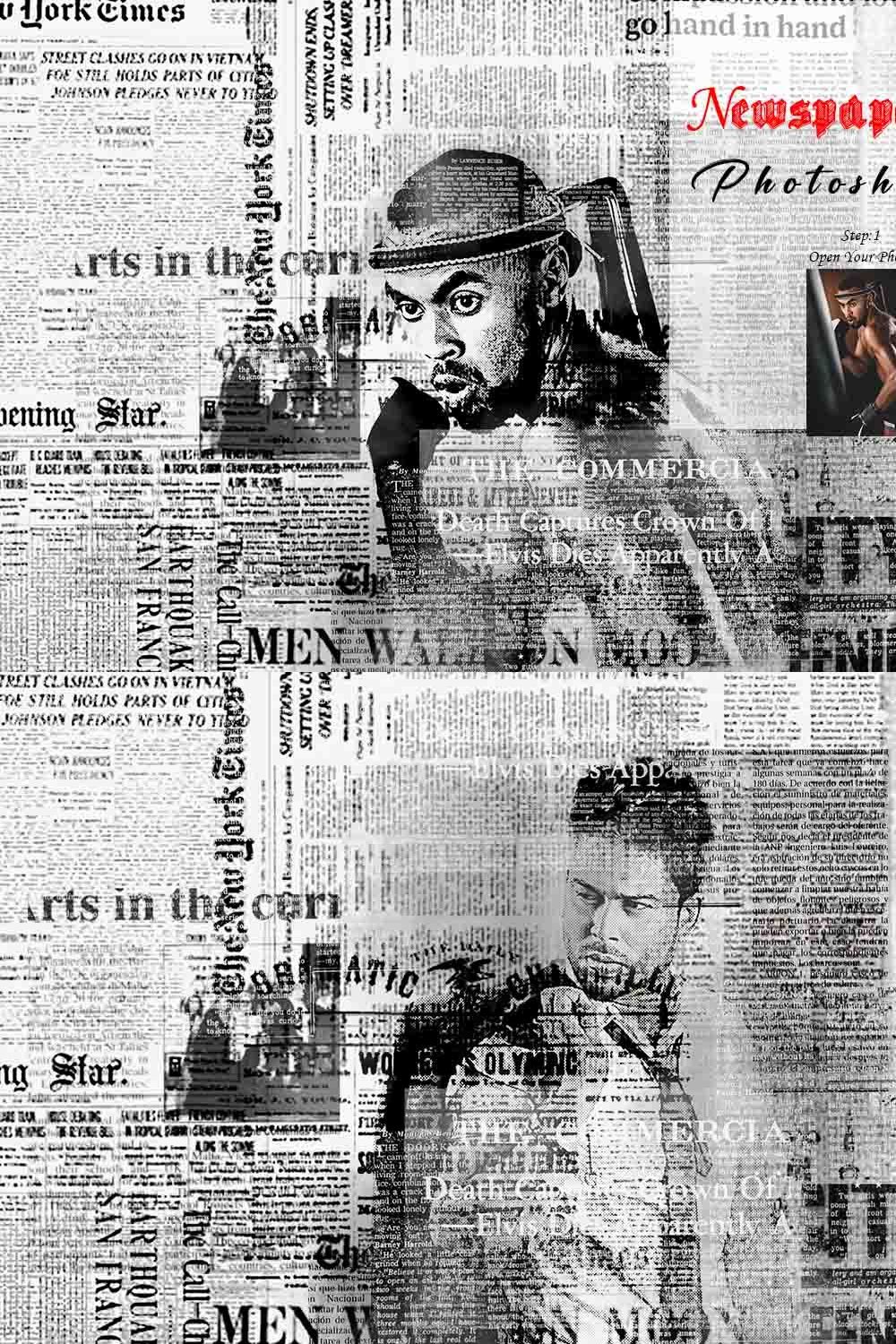 Newspaper Portrait Photoshop Action pinterest preview image.