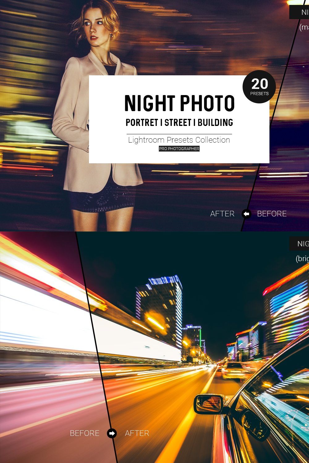 Night Photo Lightroom Presets pinterest preview image.