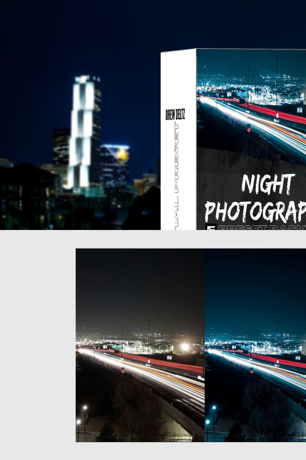 Night Photography Preset Pack pinterest preview image.