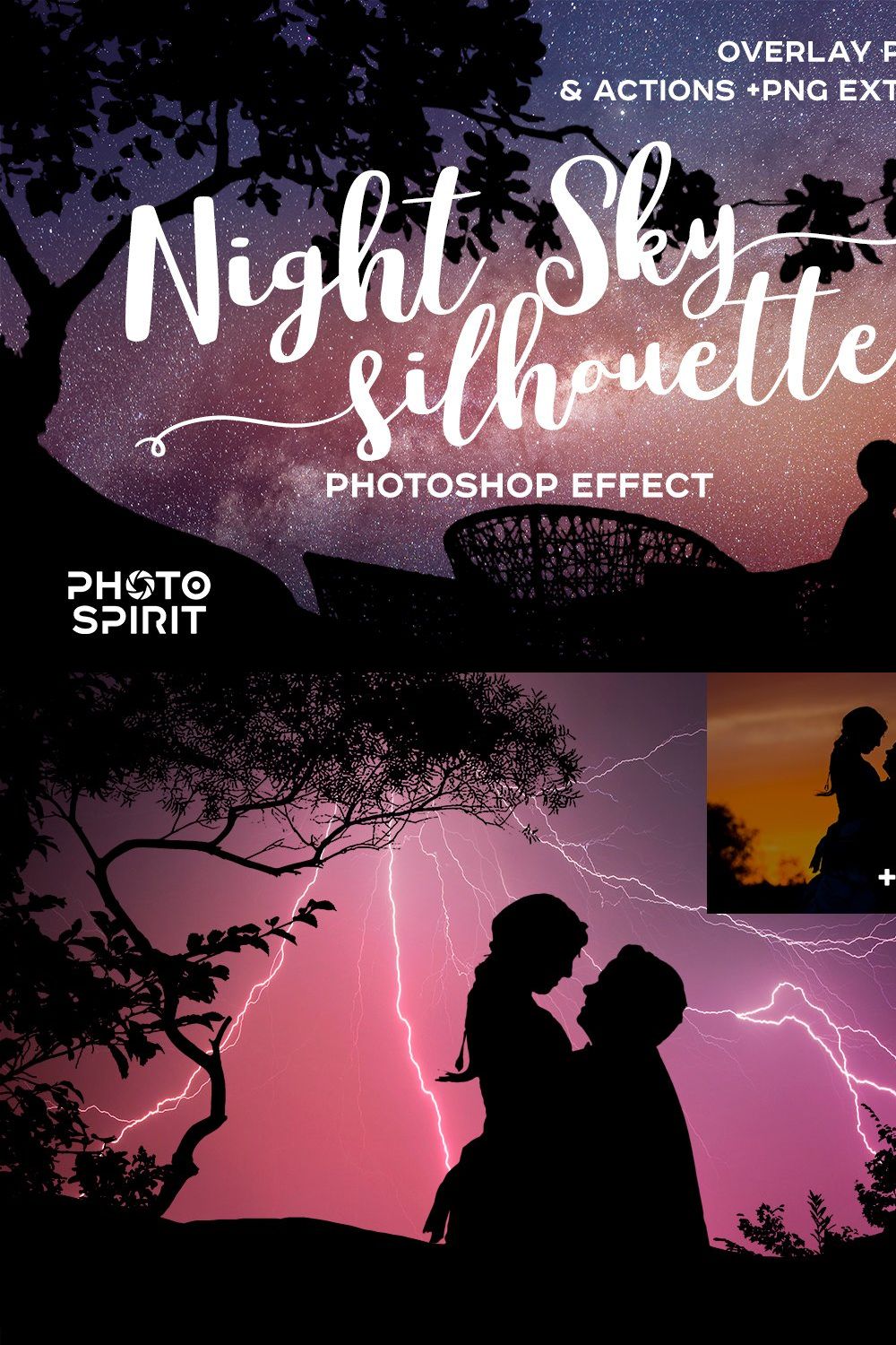 Night Sky Silhouette Actions pinterest preview image.