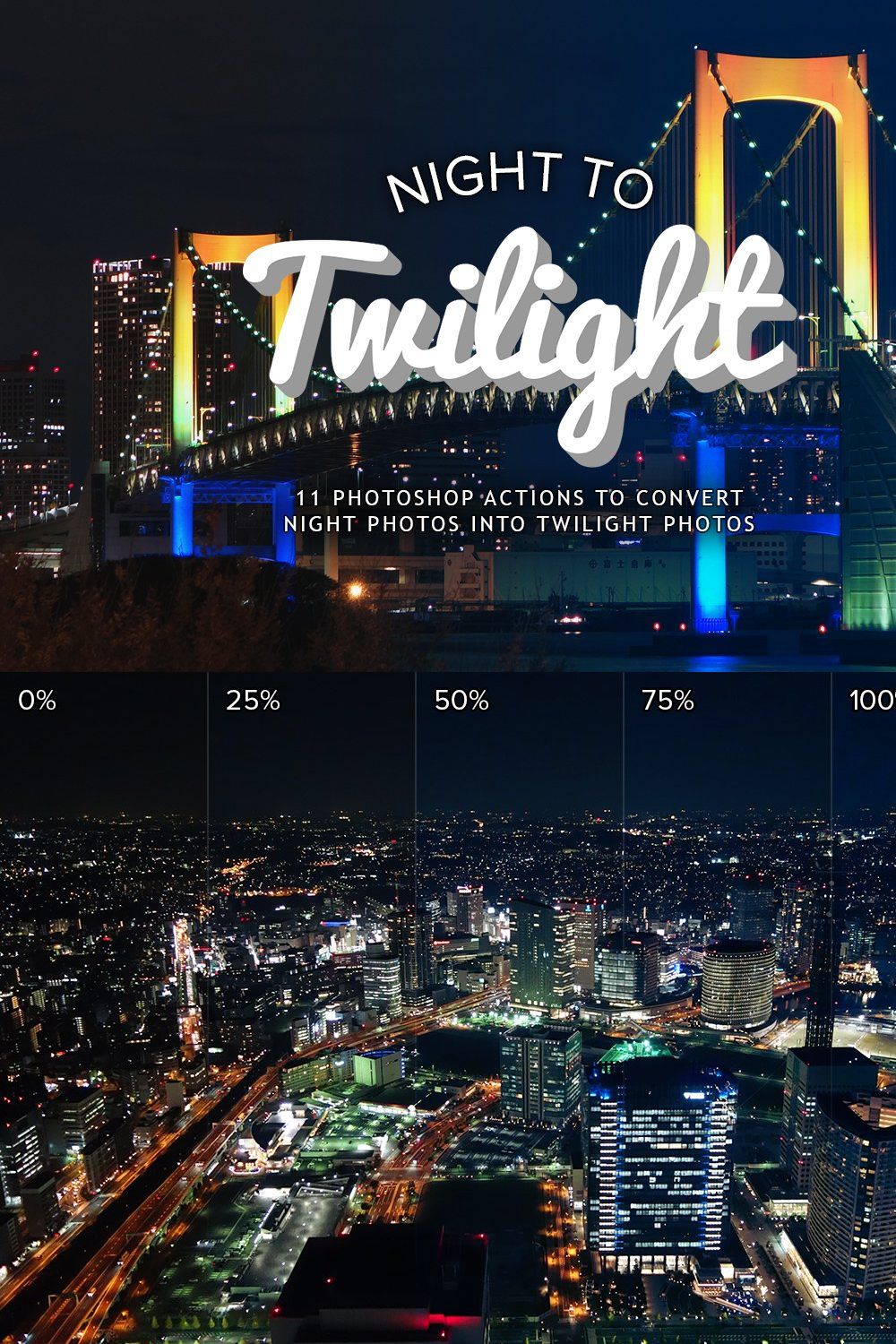 Night to Twilight Photoshop Actions pinterest preview image.