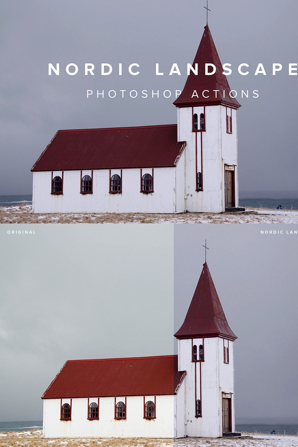 Nordic Landscape Photoshop Actions pinterest preview image.