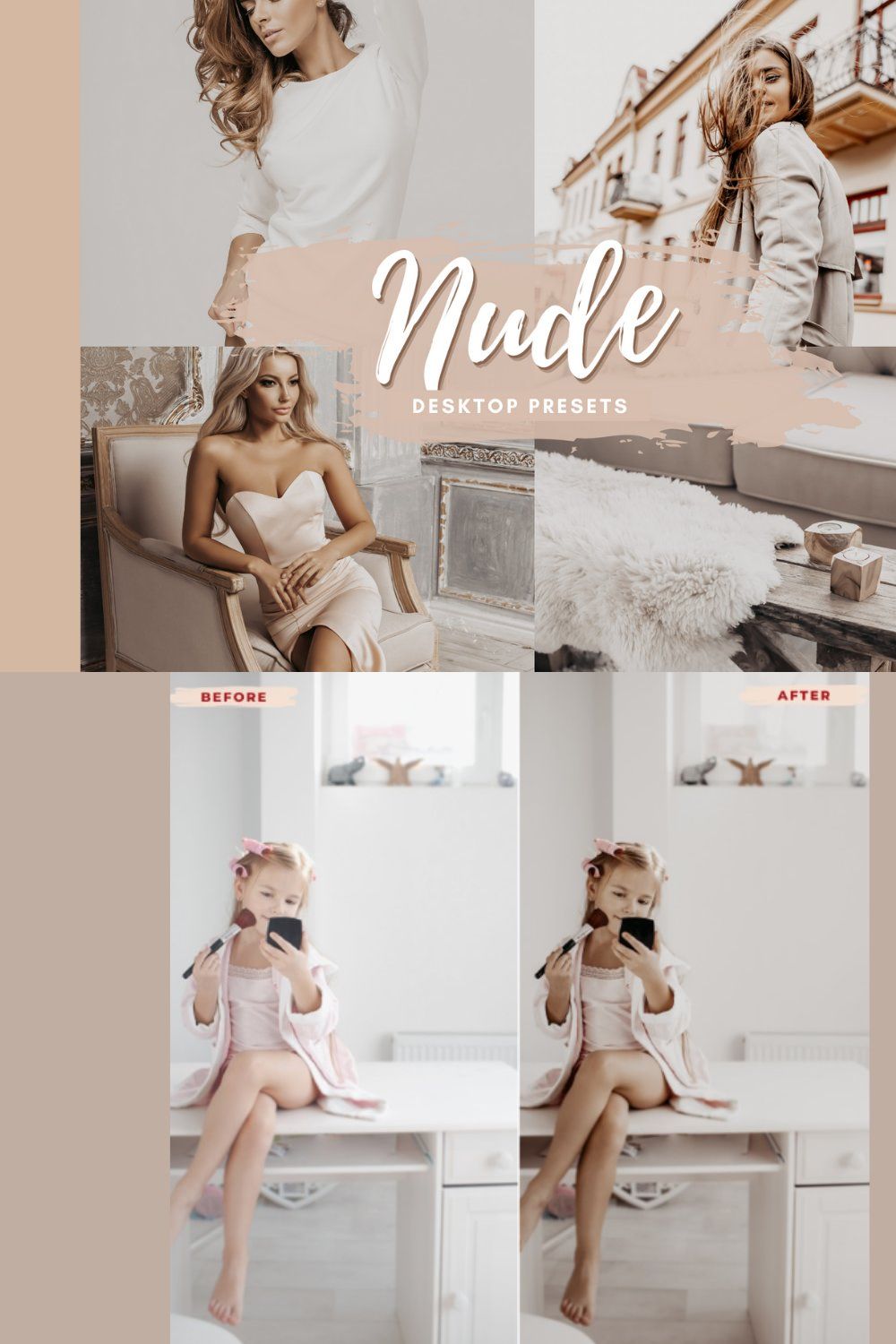 NUDE TONES Desktop Lightroom Presets pinterest preview image.