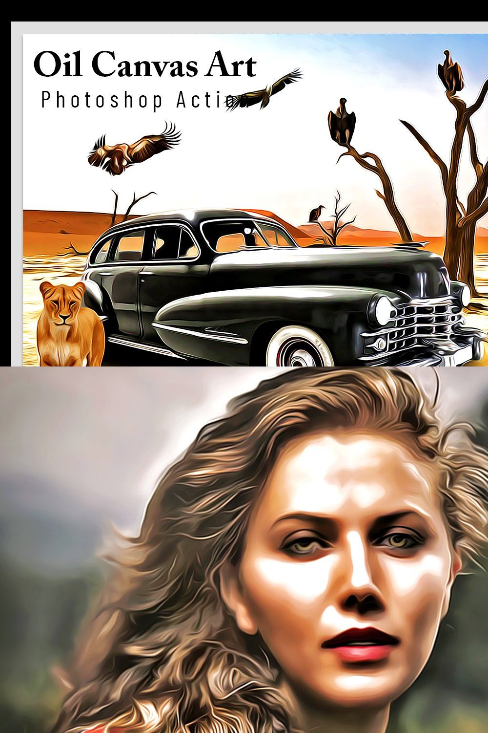 Oil Canvas Art Photoshop Action pinterest preview image.