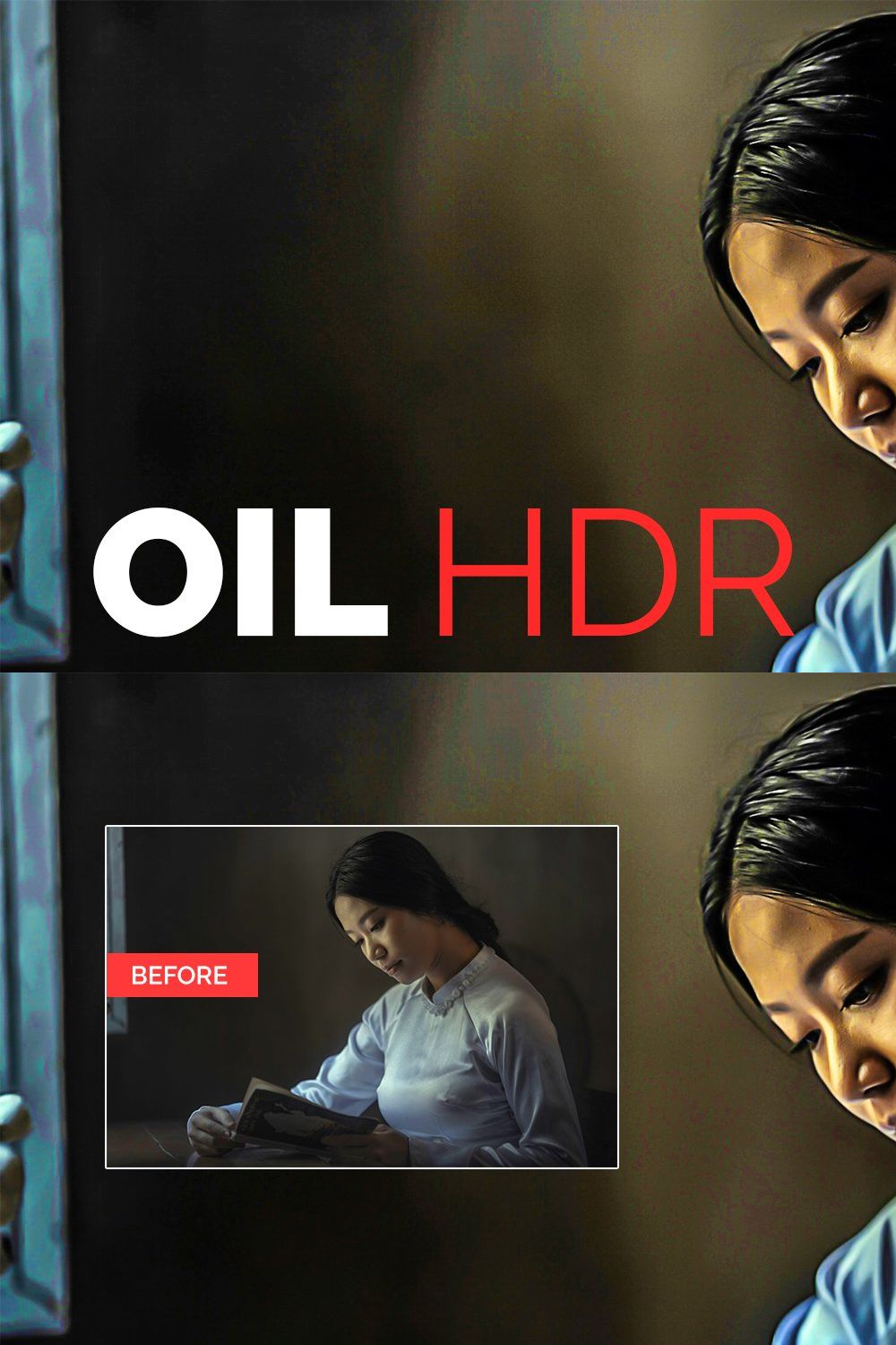 Oil HDR Photoshop Action pinterest preview image.