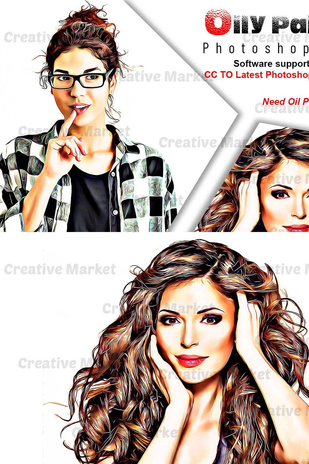 Oily Painting Photoshop Action pinterest preview image.