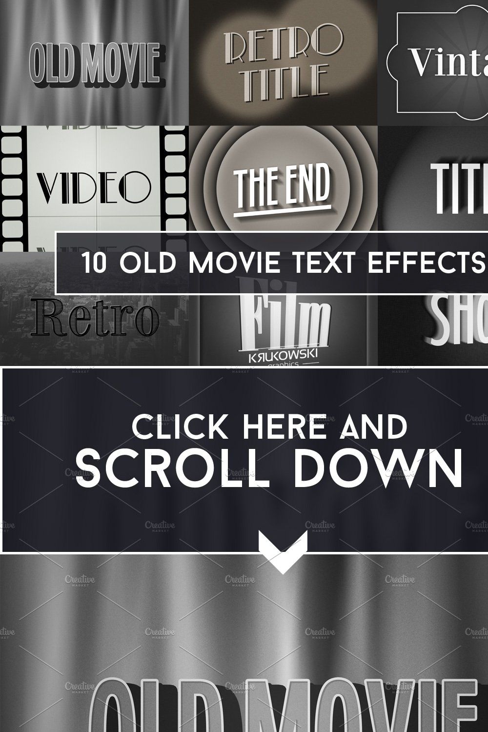 Old Movie Text Effect pinterest preview image.