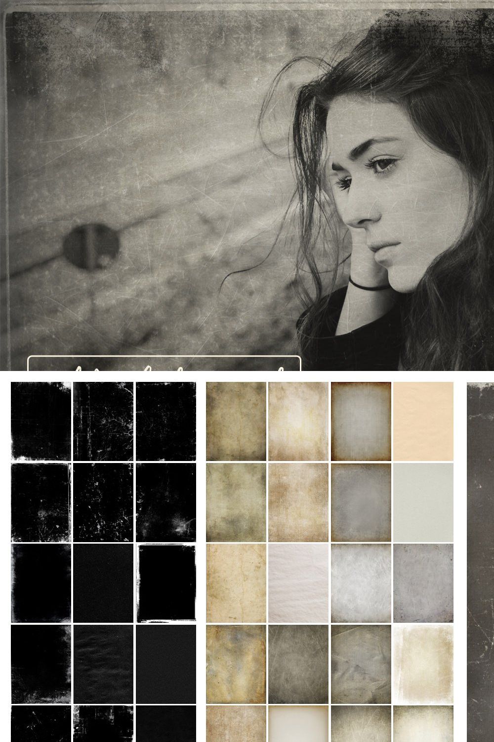 Old Photo Effect Overlays + Action pinterest preview image.