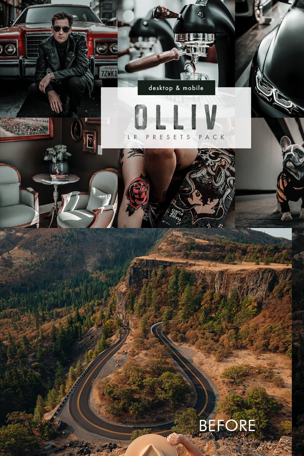 OLLIV - Moody Green Lightroom Preset pinterest preview image.