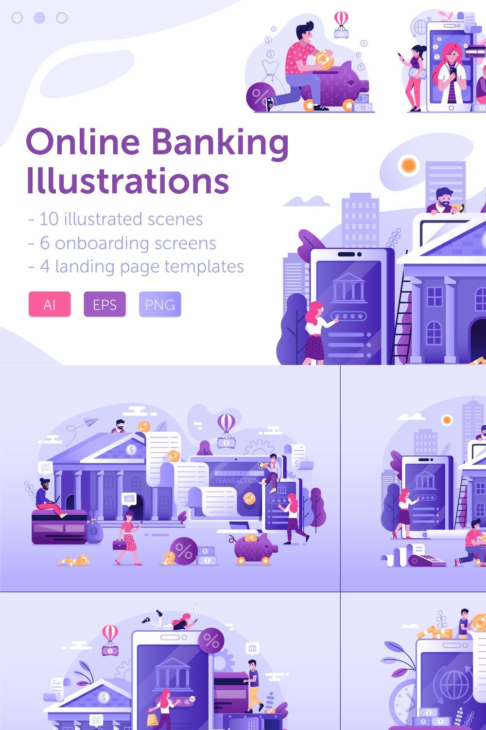 Online Banking Web Illustrations pinterest preview image.