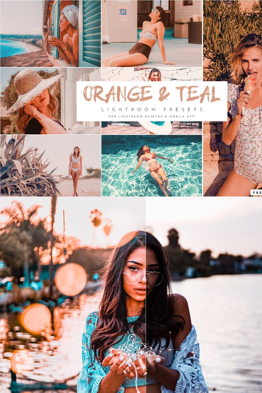 Orange & Teal Lightroom Presets Pack pinterest preview image.