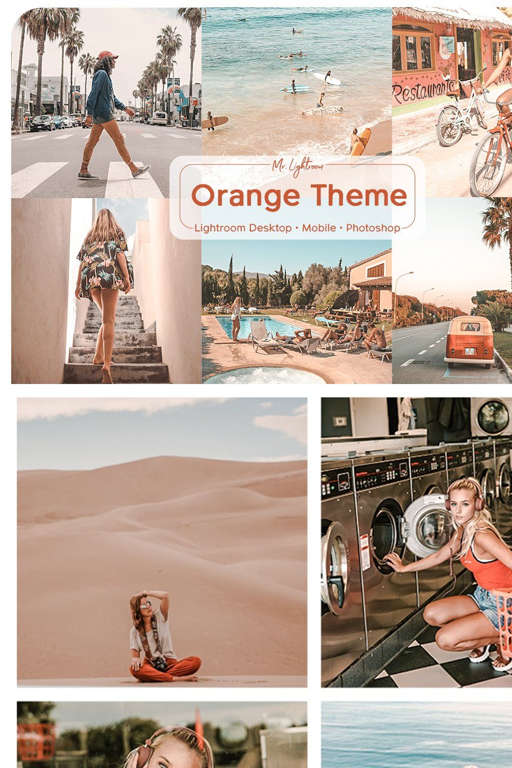 Orange Theme Lightroom Presets pinterest preview image.