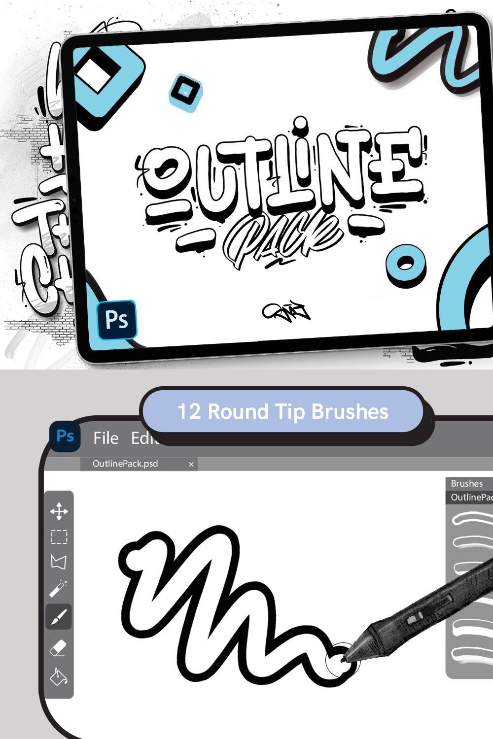 Outline Pack - Brushes for Photoshop pinterest preview image.