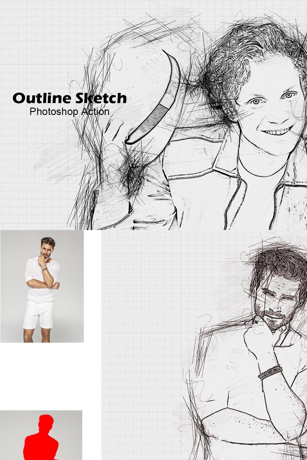 Outline Sketch Photoshop Action pinterest preview image.