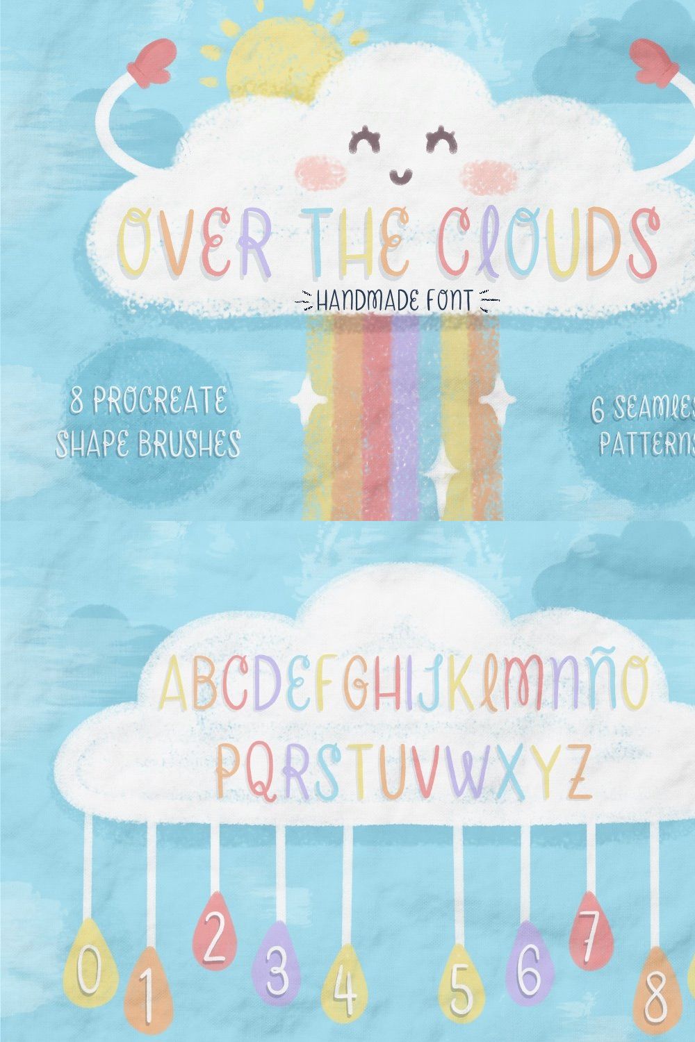 Over The Clouds - Font and Brushes pinterest preview image.