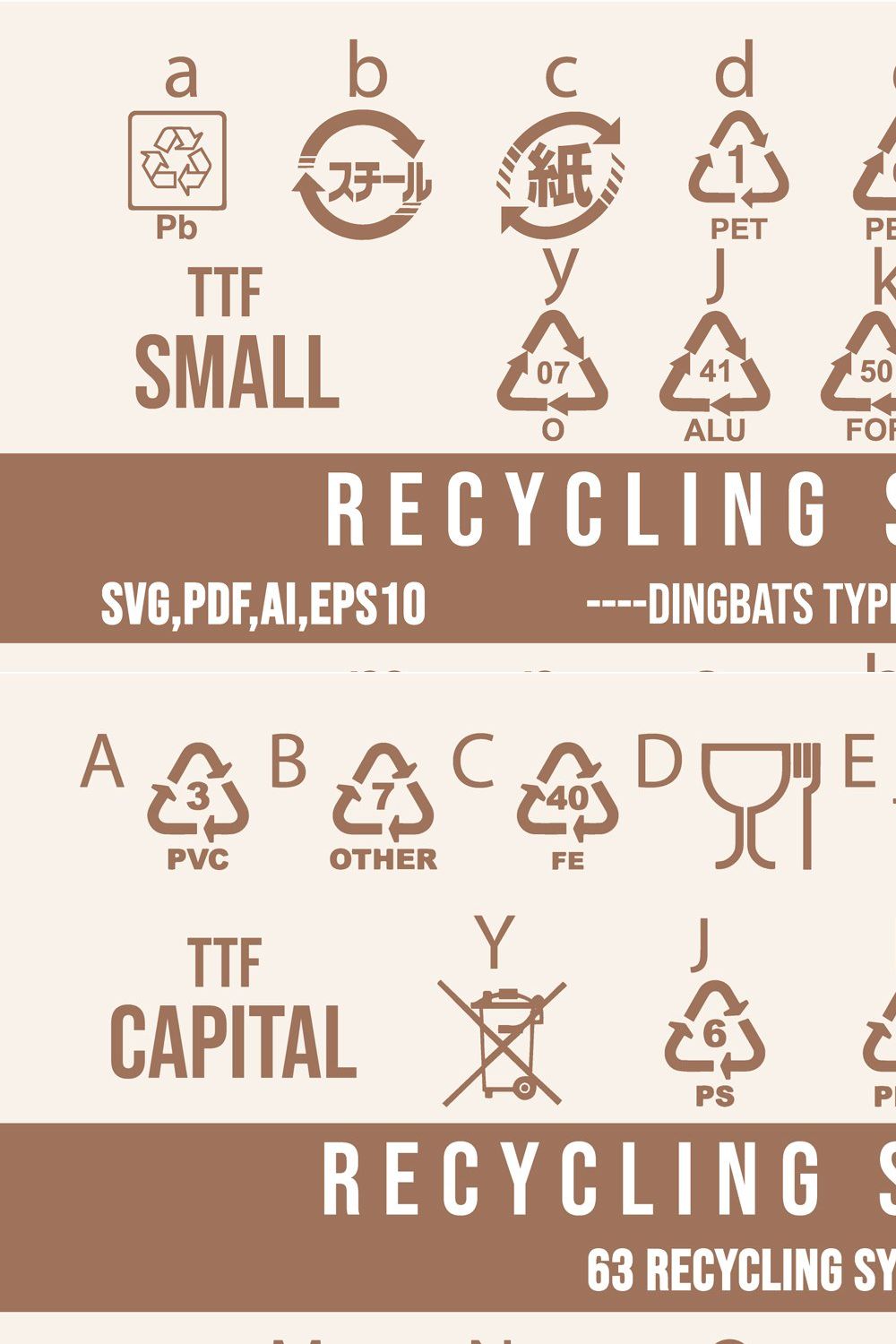 Packaging Recycling Symbols Dingbats pinterest preview image.