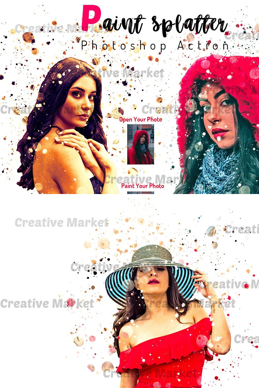 Paint Splatter Photoshop Action pinterest preview image.