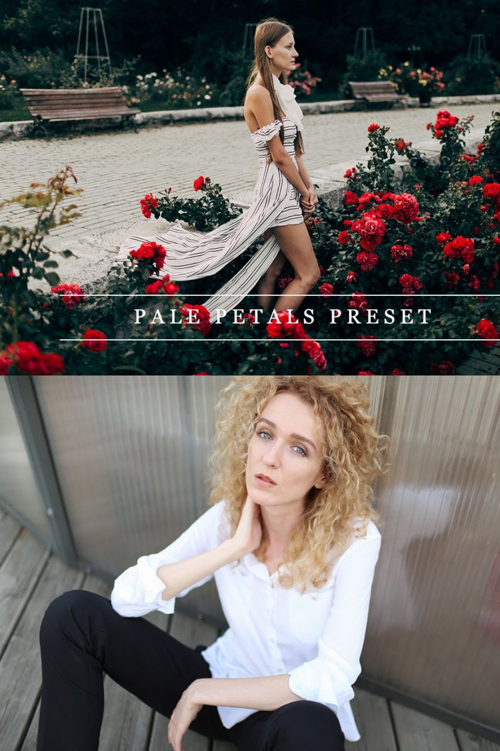 Pale petals - Lightroom preset pinterest preview image.