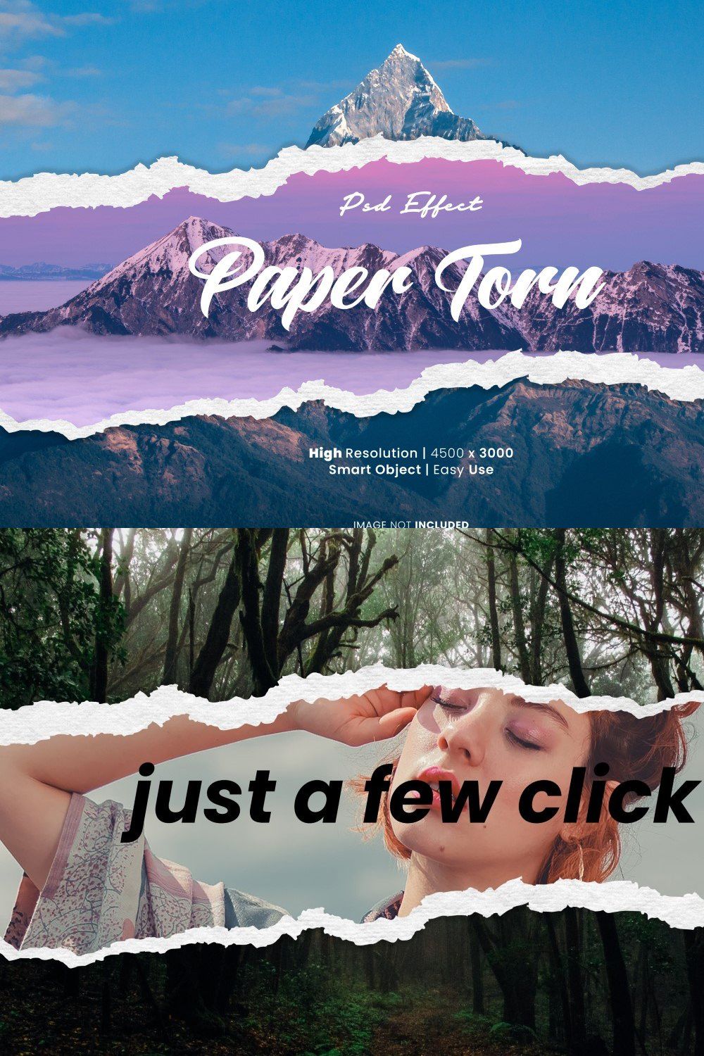 Paper Torn Center Photo Effect Psd pinterest preview image.