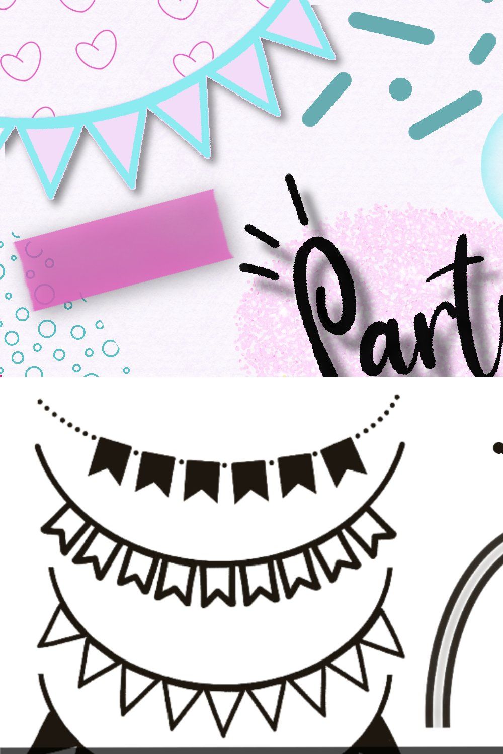 Party brush and stamps for Procreate pinterest preview image.
